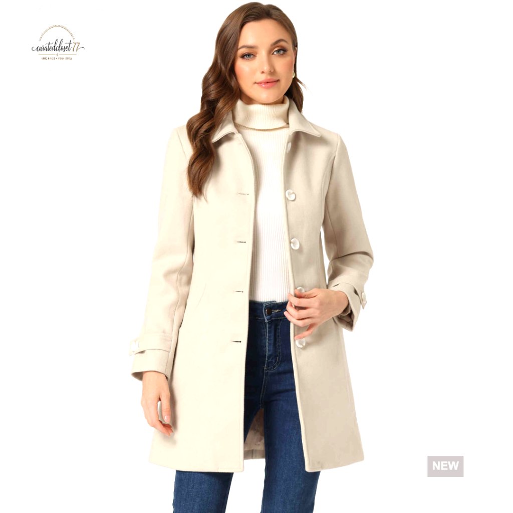 Classic Pea Coat Winter Overcoat Peter Pan Collar A-Line Chic Outerwear